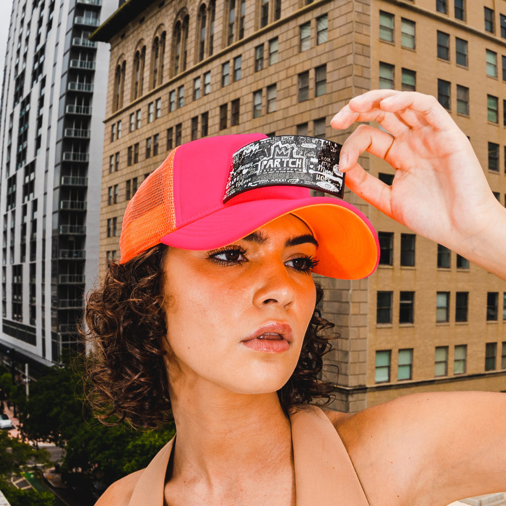 Partch Pop Love Trucker Hat in Pink for Women | Interchangeable patches Partch-clip concept