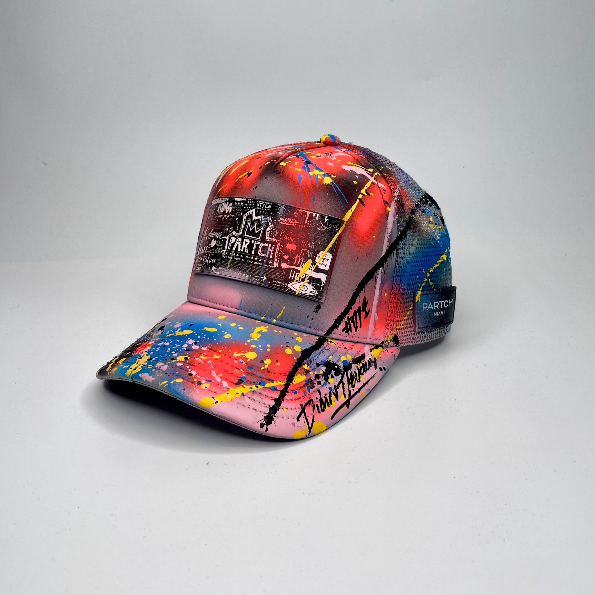 Partch Workshop Hand Painted Trucker Cap Pop Love in Grey