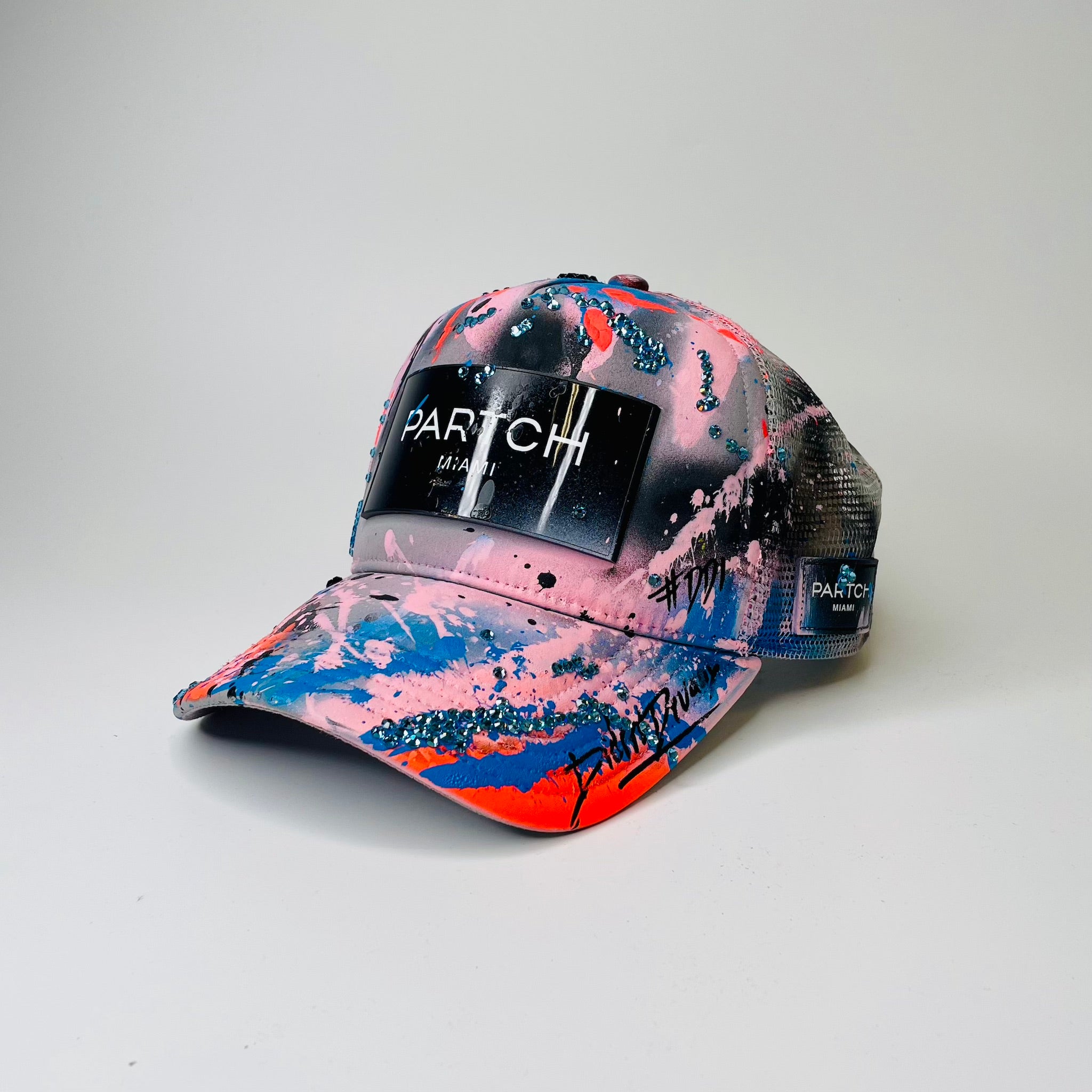 Hand Painted Logo Trucker Hat Grey Swarovski Crystal | Partch Didier Devaux