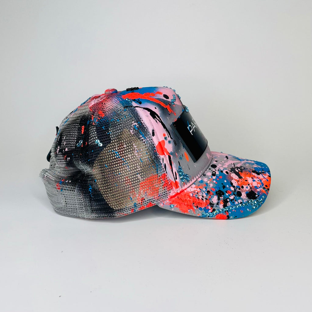 Partch Atelier Hand-Painted Trucker Hat w/ Blue Swarovski Crystal for Men