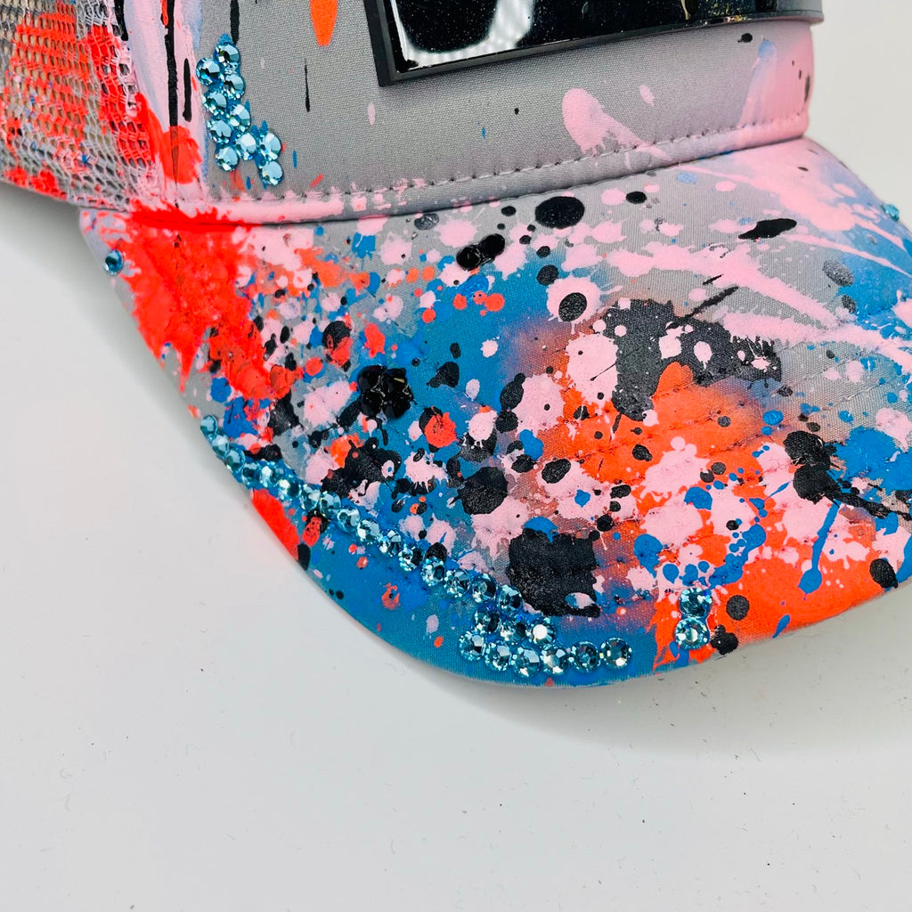 Paint Splatters and Swarovski Crystal Trucker Cap Grey | PARTCH Fashion