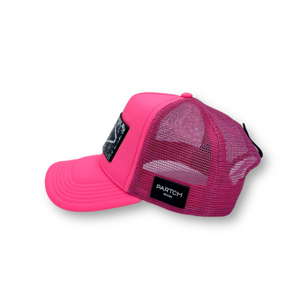 PARTCH Trucker Hat Hot Pink rear mesh and genuine leather 