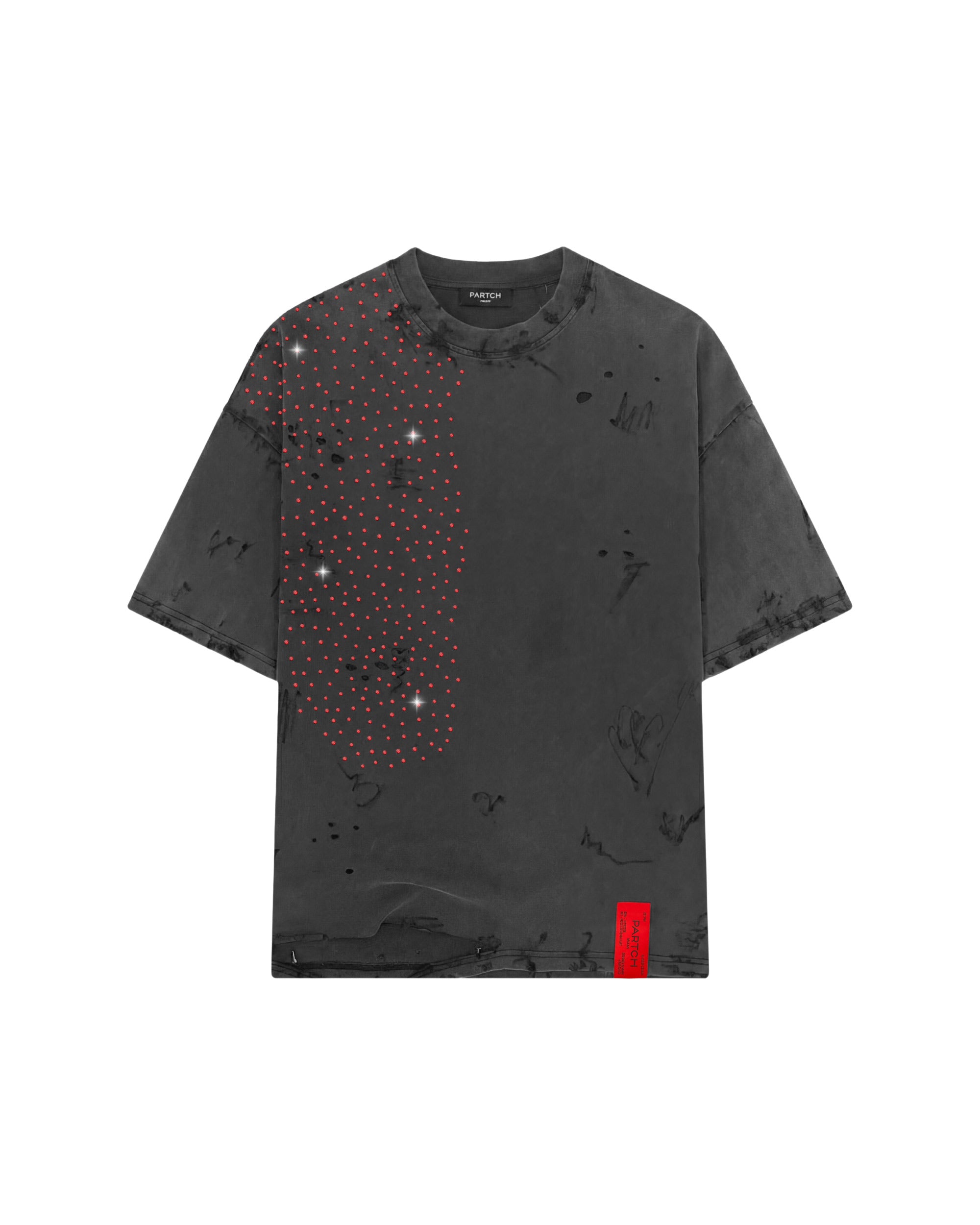 PARTCH Distressed Red Crystal Oversized Tee Vintage Black | by Didier Devaux