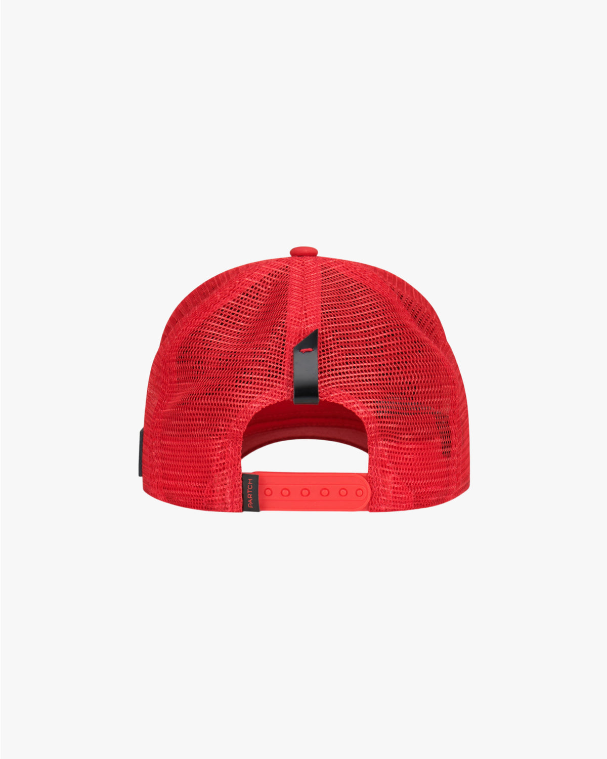 Designer Trucker Hat Red Mesh Panel, Adjustable Closure, Leather Accents | PARTCH