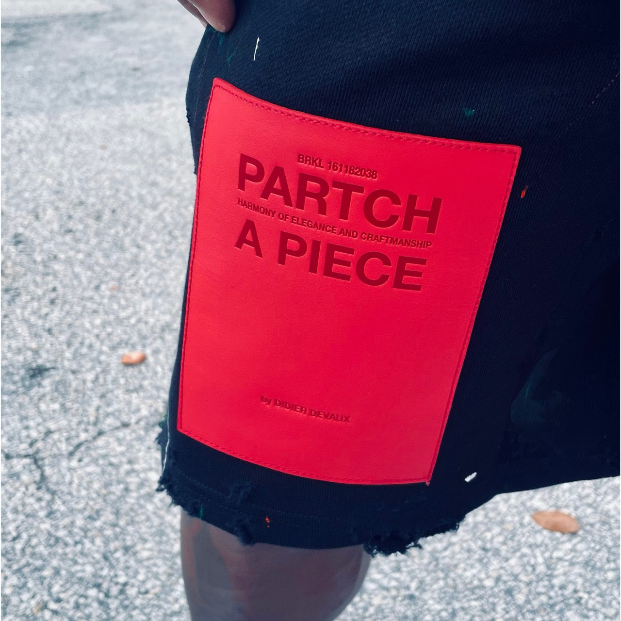 Partch Distressed Sweat Short with Red Genuine Leather | by Didier Devaux