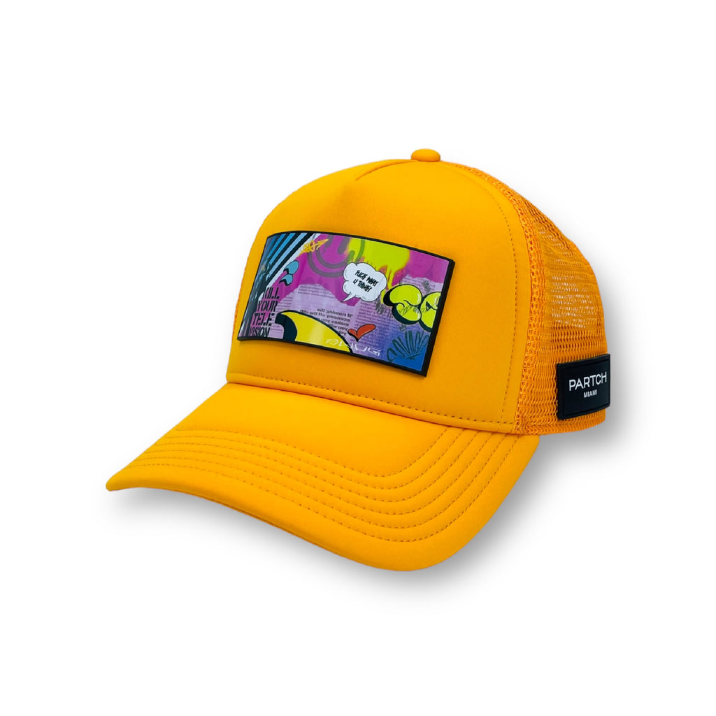 Partch Yellow Trucker Hat Sense Urban Art with front logo removable 