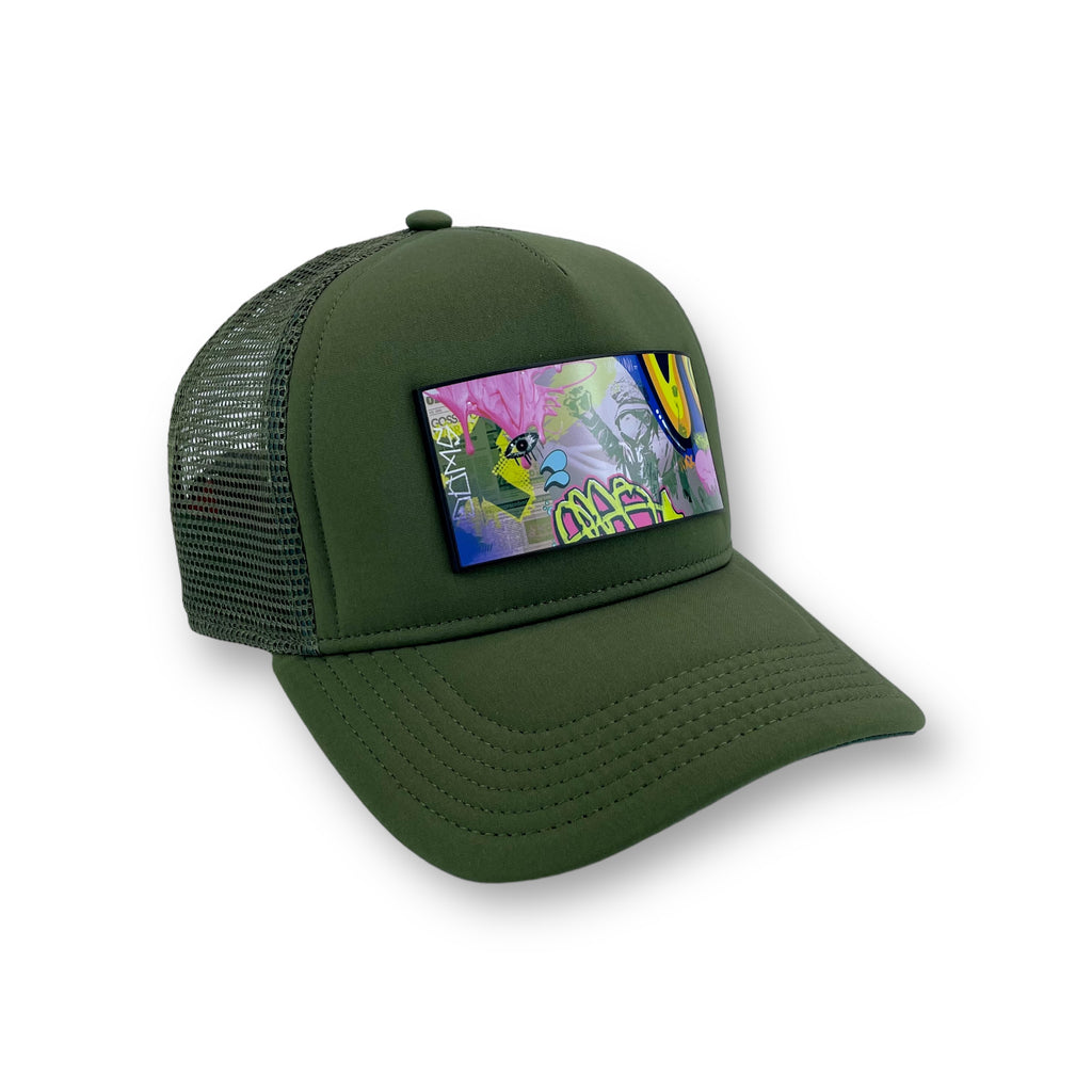 Partch Swag Trucker Hat w/ Art Partch-Clip - Kaki and Green Hats