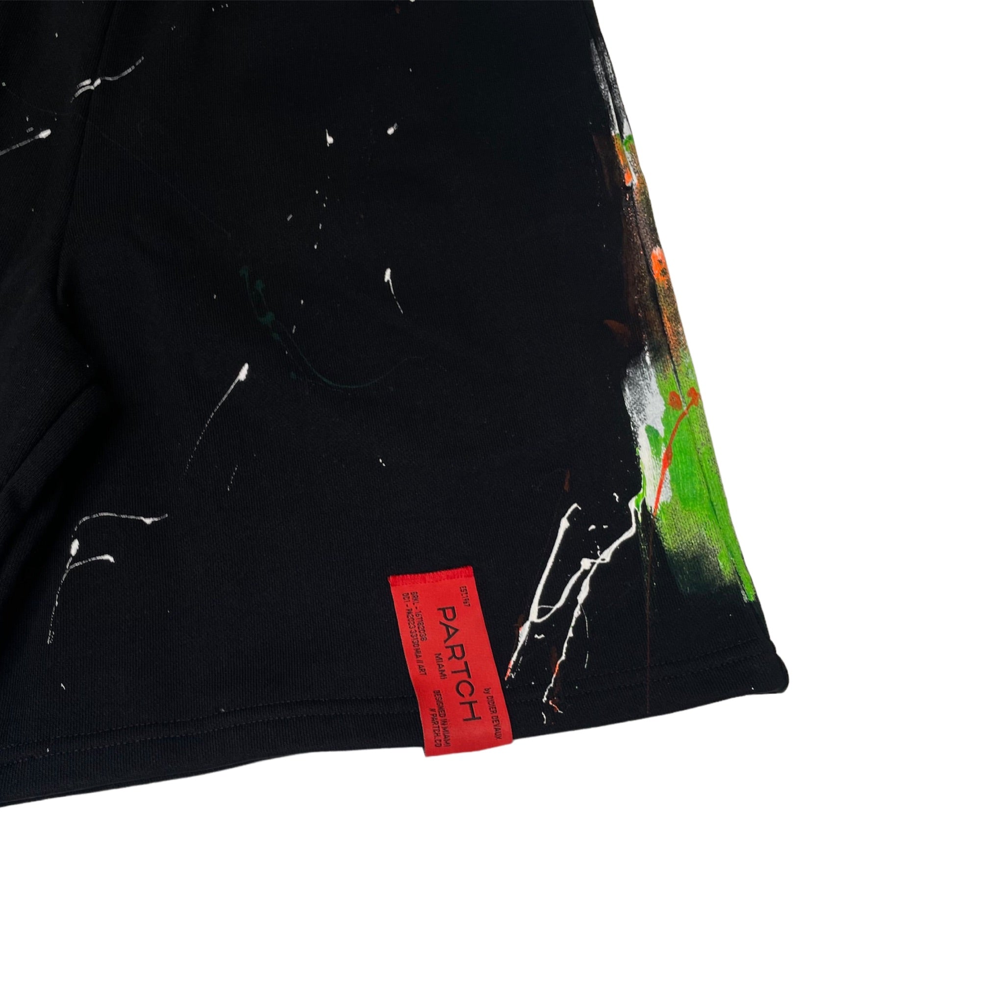 Designer Sweat Short Hand Painted Splattered and Swarovski | Partch