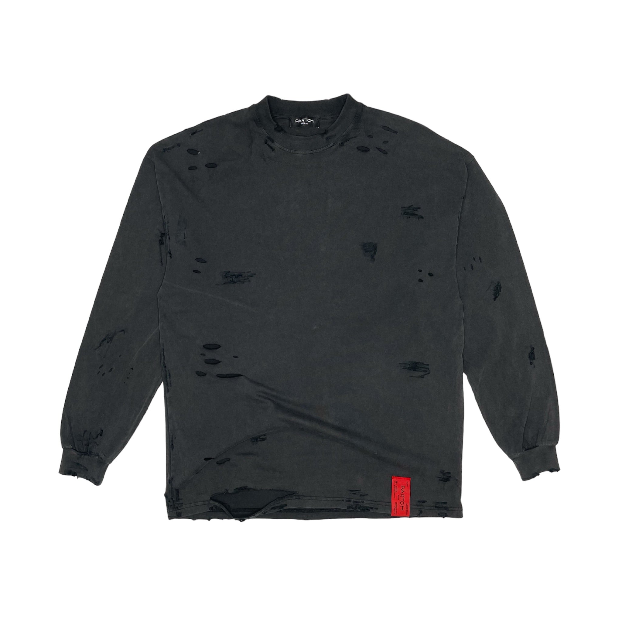 Partch Distressed Luxury T-Shirt Long Sleeve Vintage Black for Men