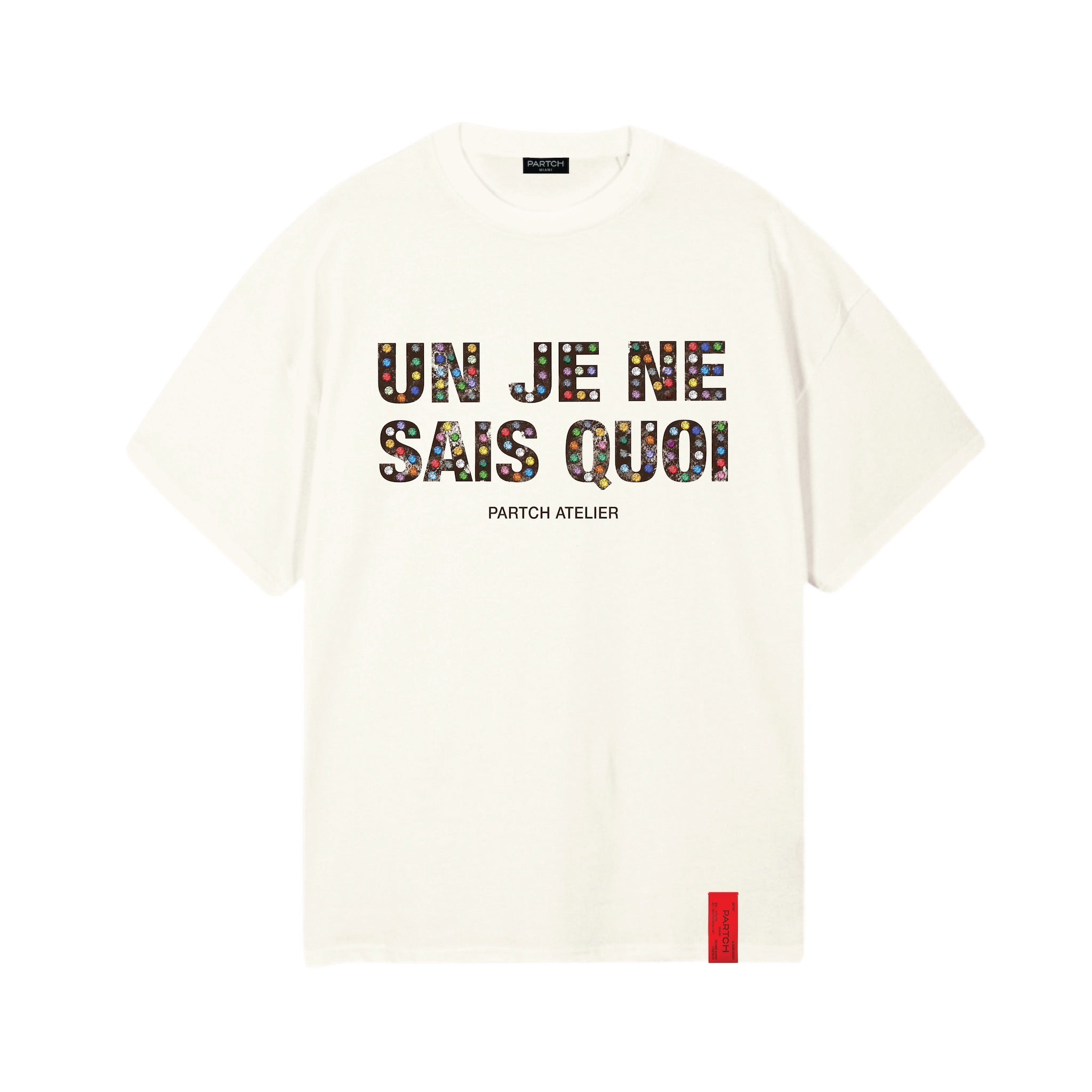 PARTCH Un Je Ne Sais Quoi Luxury Oversized T-Shirt Cream with Crystal Hand-Applied