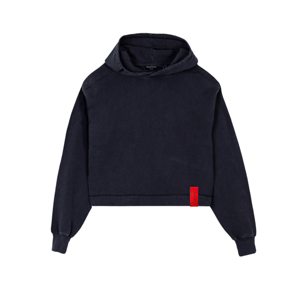 Partch Women's Blank Cropped Hoodie Oversized in Vintage Black | Luxury Hoodies & Sweatshirts