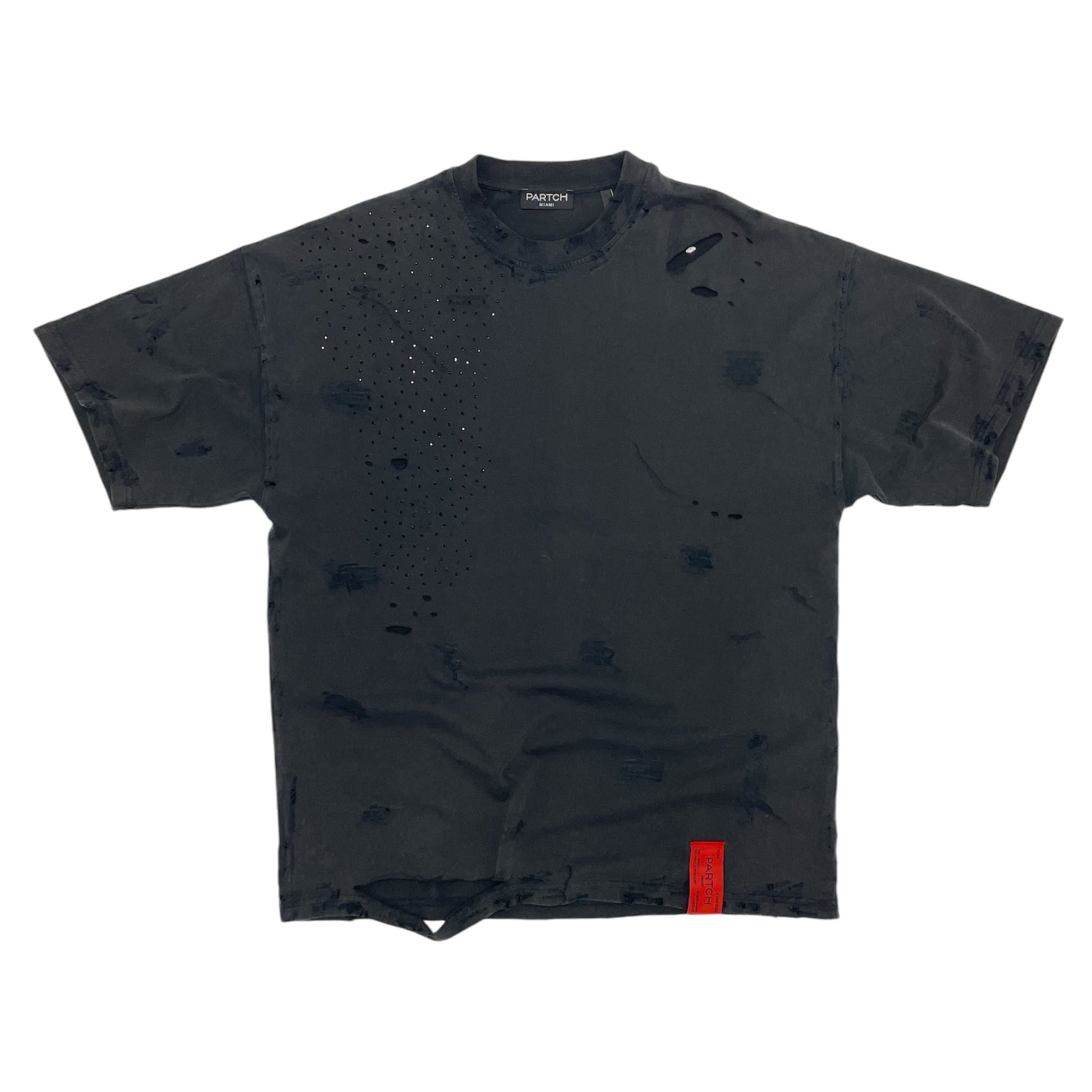 Partch Distressed Crystal Rhinestone T-Shirt Oversized Fit Black | Designers Clothing