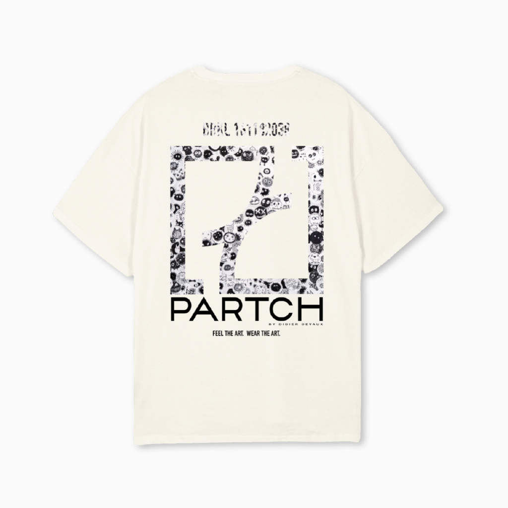 PARTCH Viral print Logo Oversized T-Shirts Organic Cotton | Cream - Beige | tee for Men