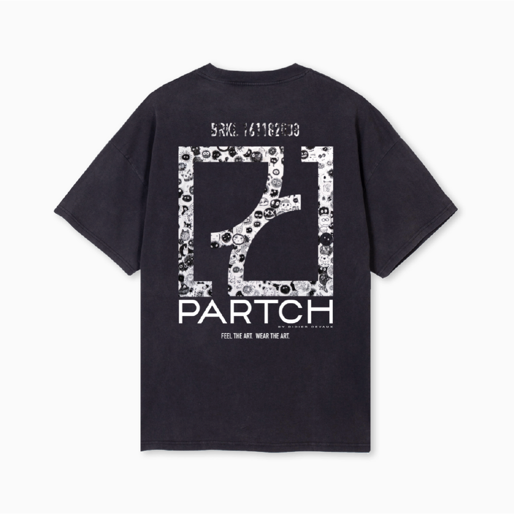 T-Shirt PARTCH Viral print Logo Oversized T-Shirts Organic Cotton | Vintage Black | tee for Men