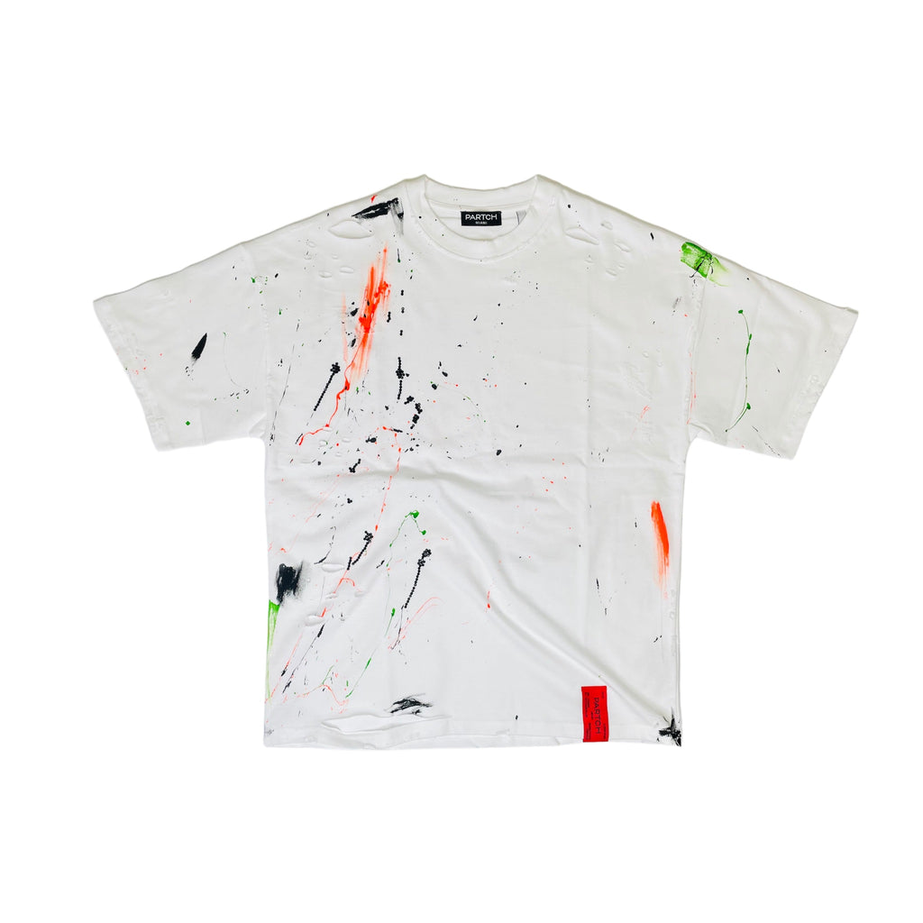 Distressed T-Shirt Oversized White Paint Splatters & Black Crystal | Partch