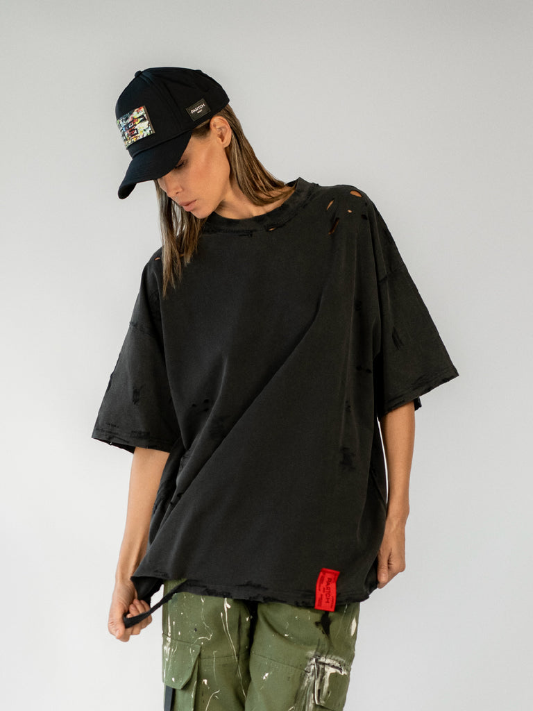 Women's Designer Distressed T-Shirt Oversized Fit Vintage Black | Partch Fashion