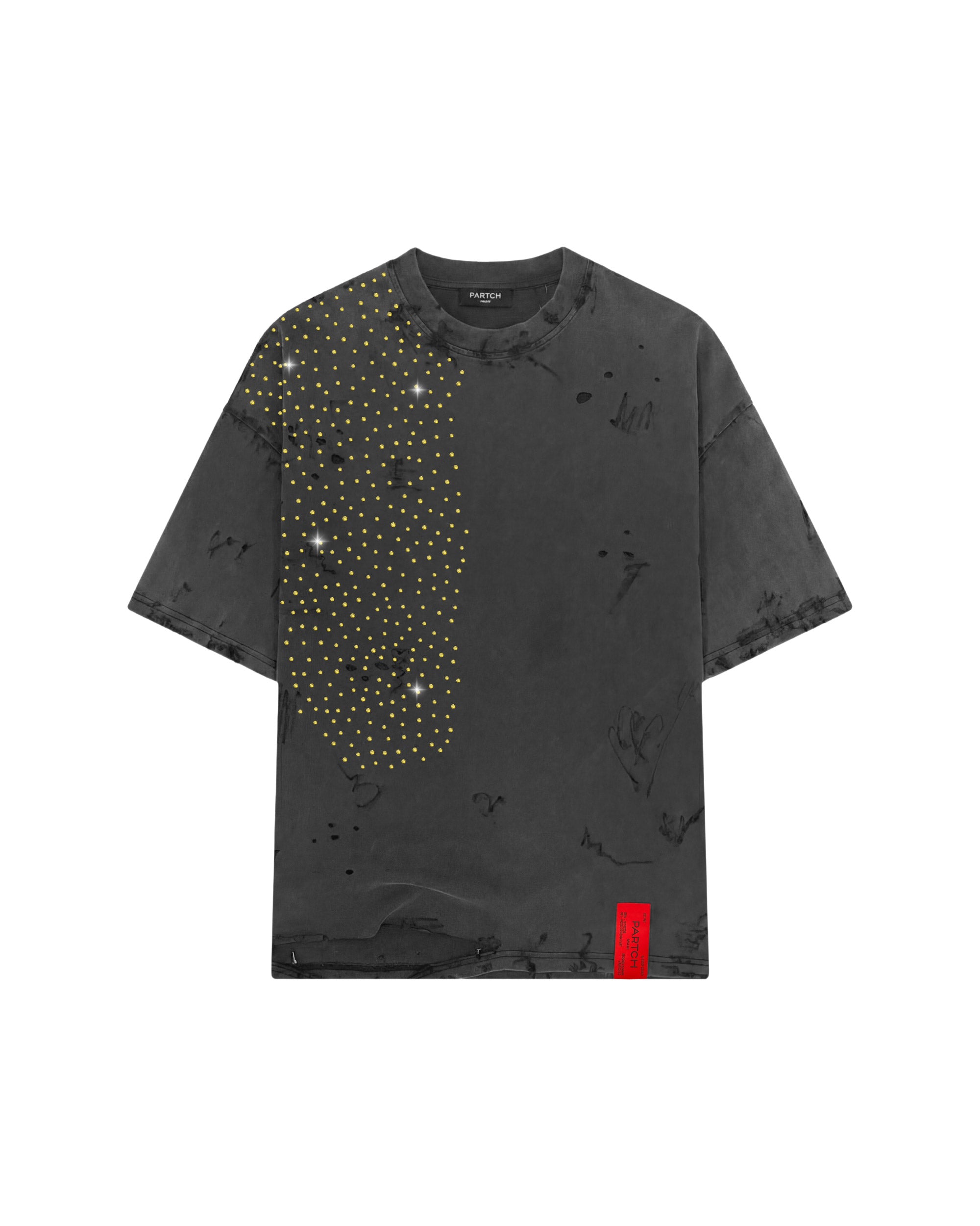 PARTCH Yellow Crystal Oversized Distressed T-Shirt Vintage Black | By Didier Devaux