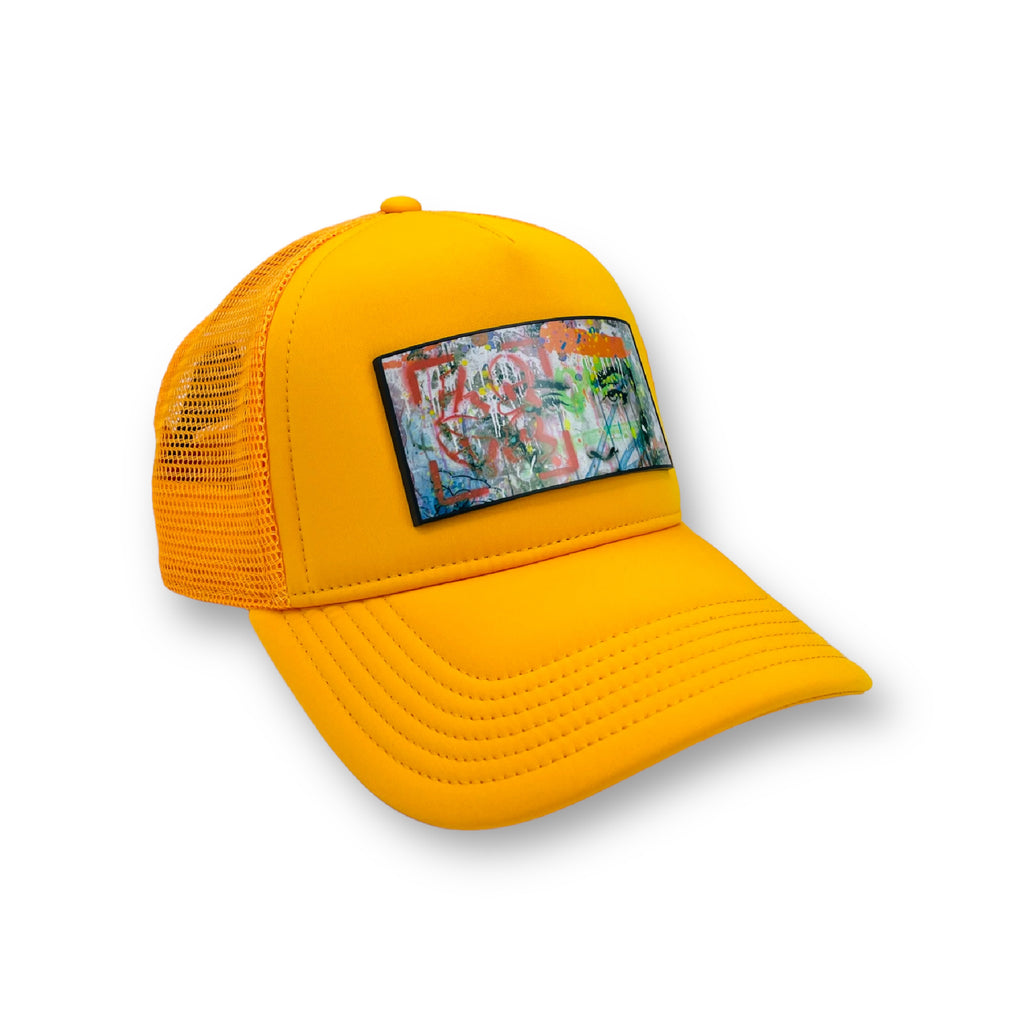 Trucker Hat Yellow Partch with removable patch Art Eyes of Love by Cedric Bouteiller