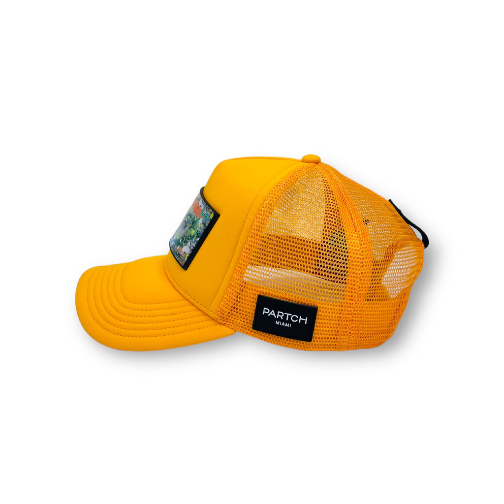 Yellow Trucker Hat by PARTCH and Cedric Bouteiller Collaboration | Front patch removable | Art Eyes of Love