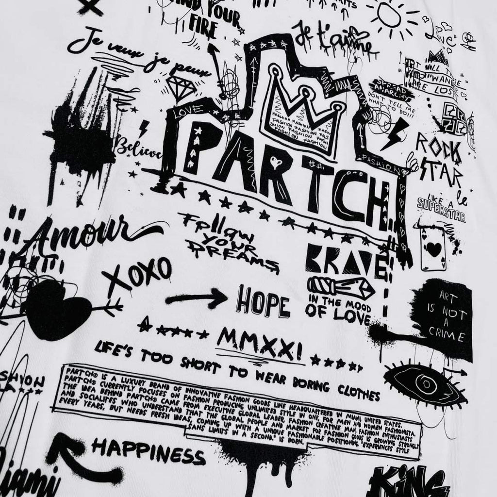 PARTCH - Cotton T-Shirt 100% organic, oversized shorts sleeve  Art printed at the back
