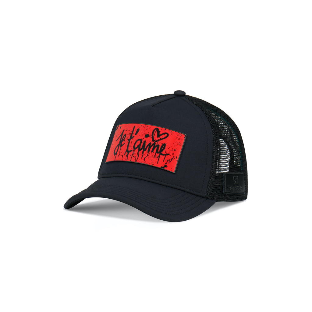 PARTCH Je t aime Trucker Hat Black Breathable rear Mesh | Black Hat