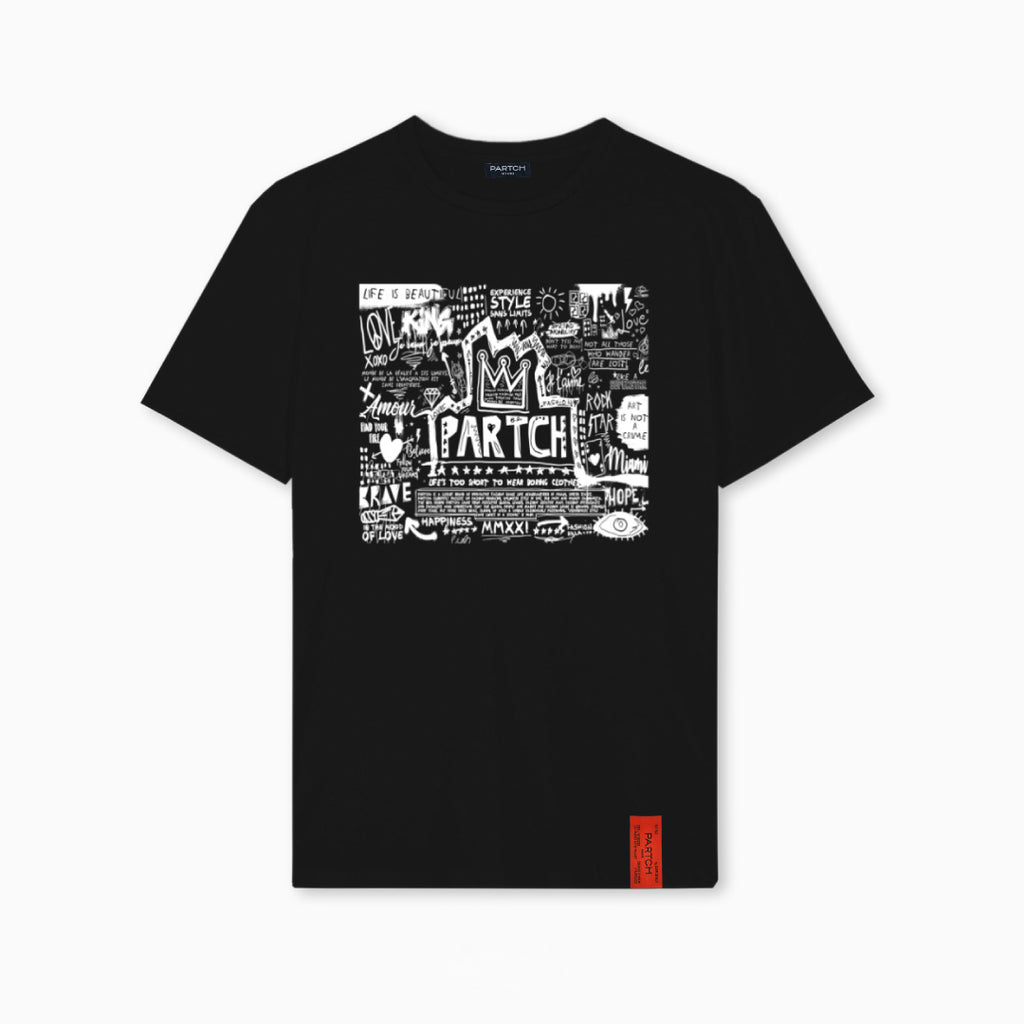 Partch T-Shirt Pop Love Regular Fit in Black Short Sleeves
