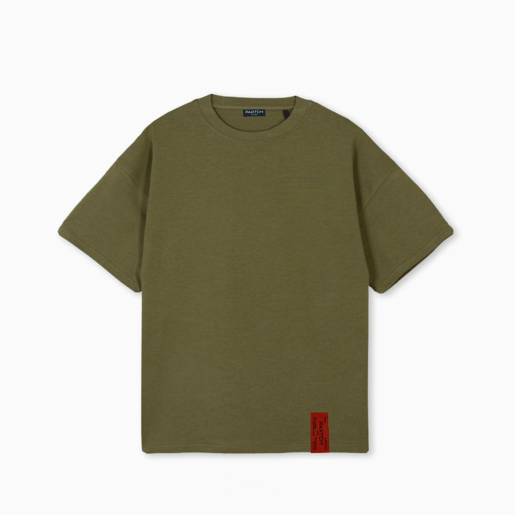 Partch front side t-shirt kaki green oversized luxury organic cotton | Luxury T-Shirts