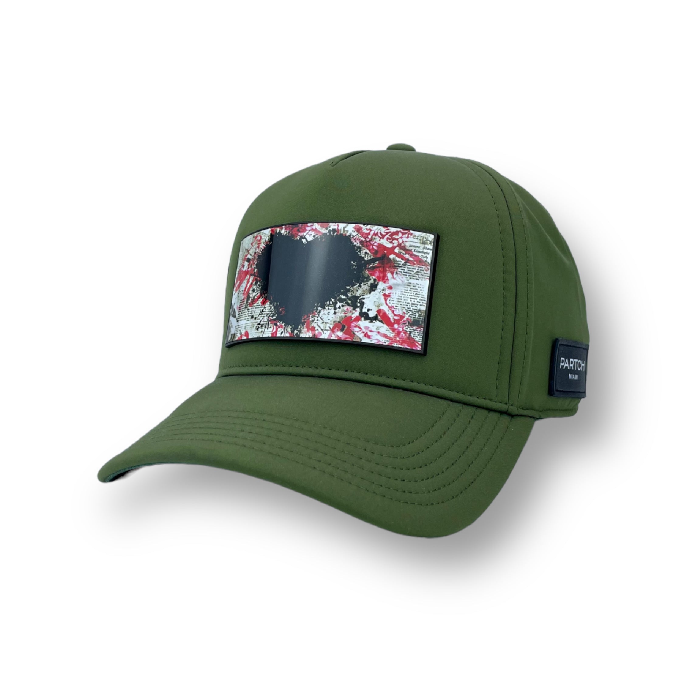 Partch luxury trucker hat green heart art patch