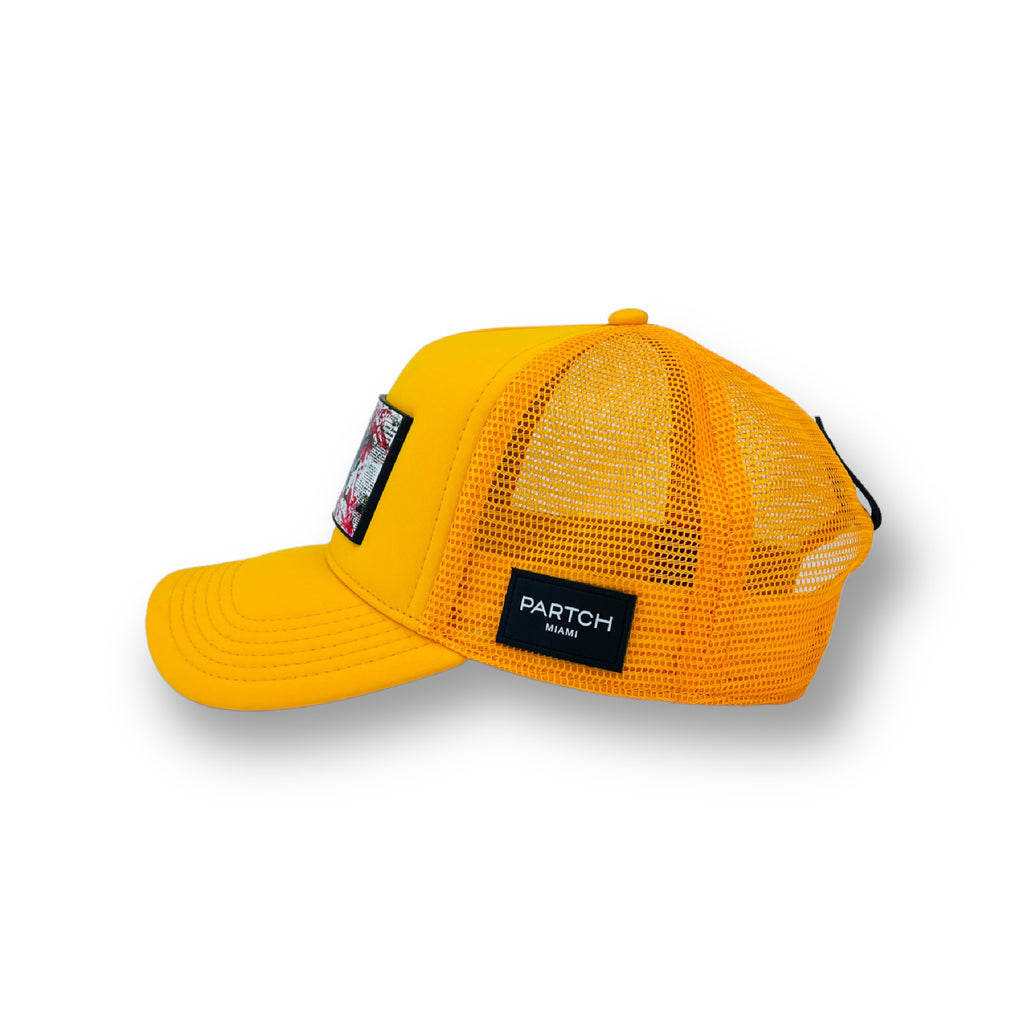Partch Heart trucker hat in yellow