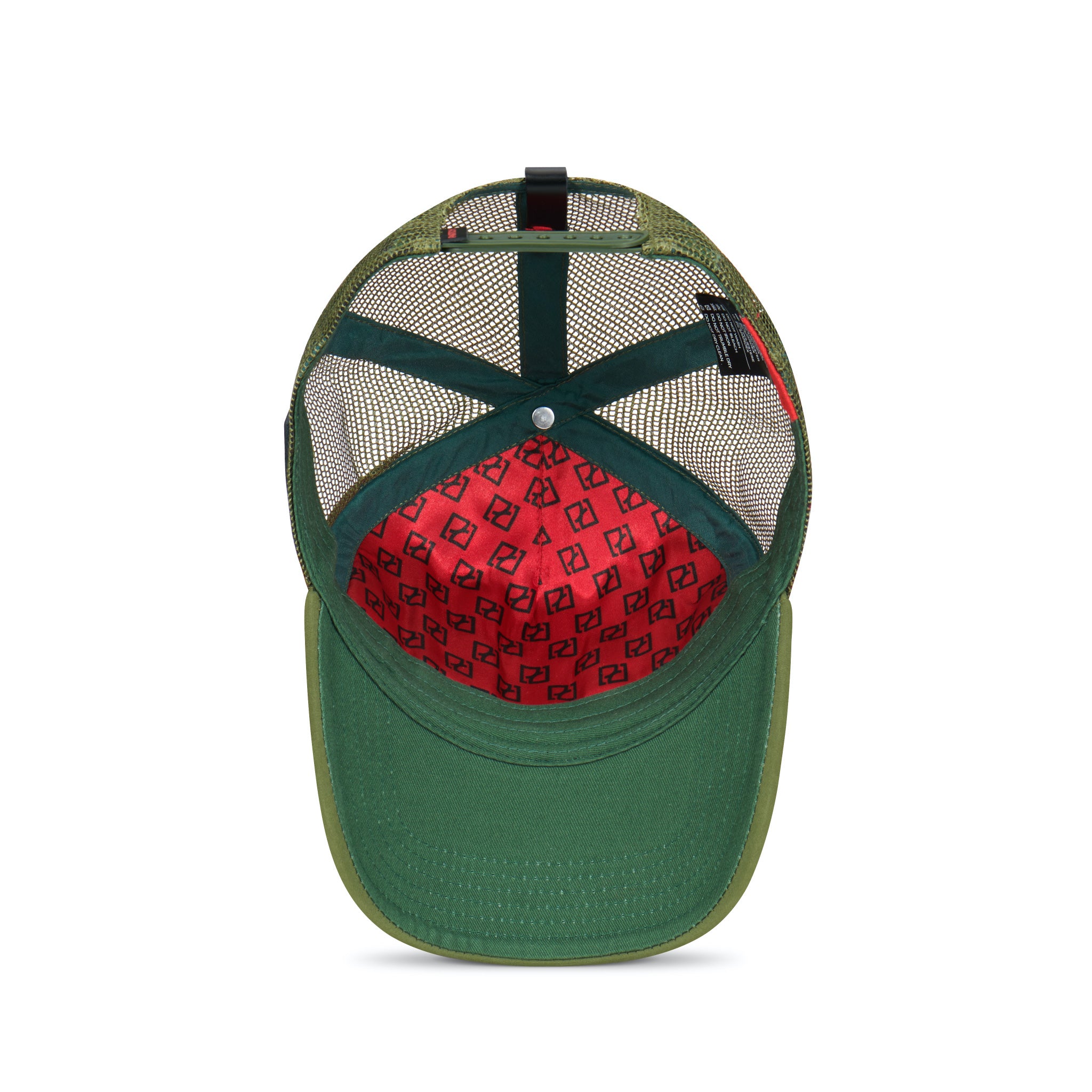 Partch Trucker Hat Kaki with PARTCH-Clip Je T’aime Inside View