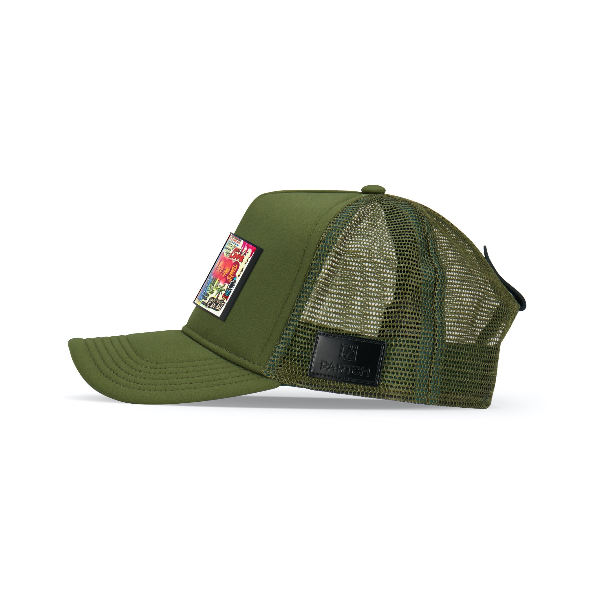 Partch Trucker Hat Kaki with PARTCH-Clip Mona Side View