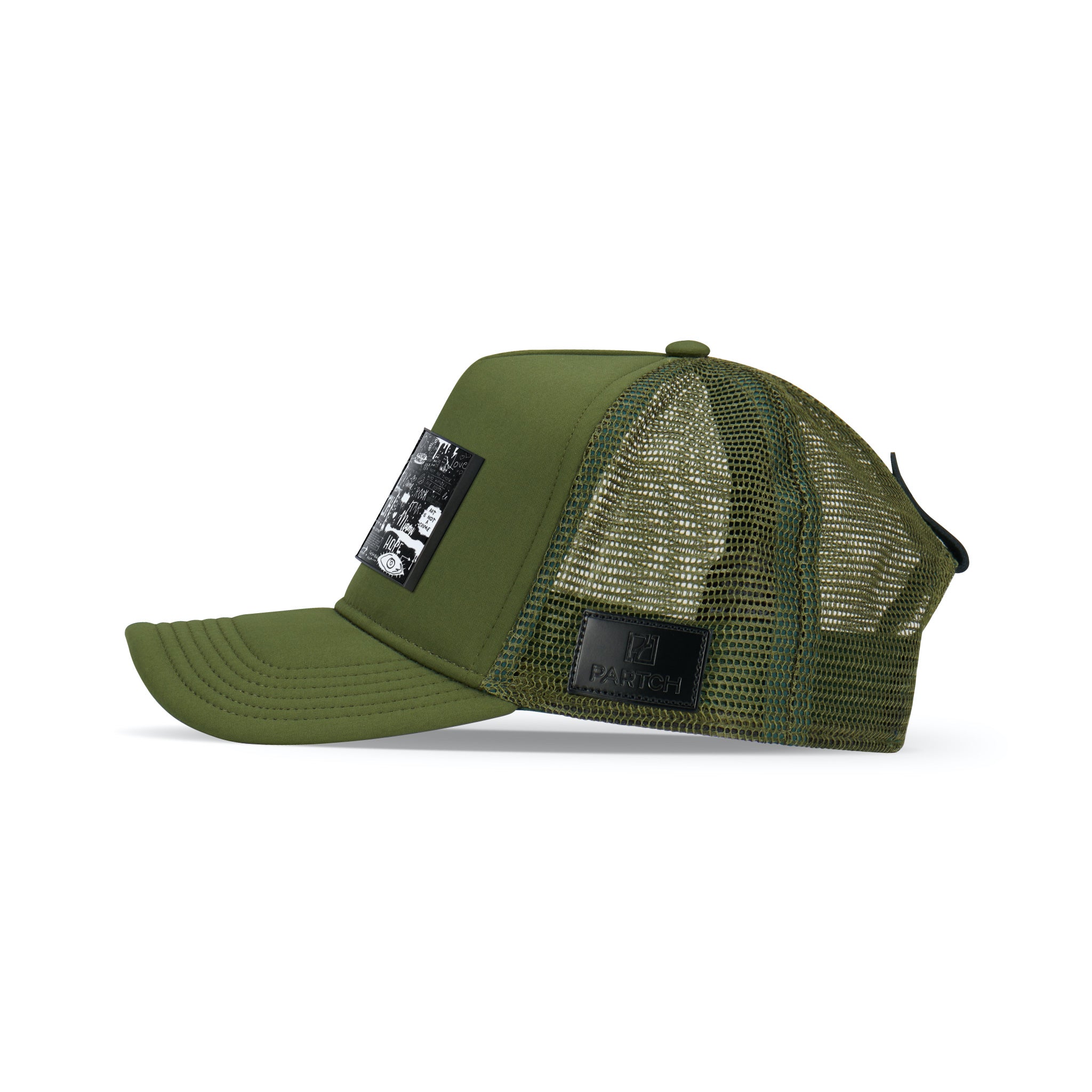 Partch Trucker Hat Kaki with PARTCH-Clip Pop Love Side  View