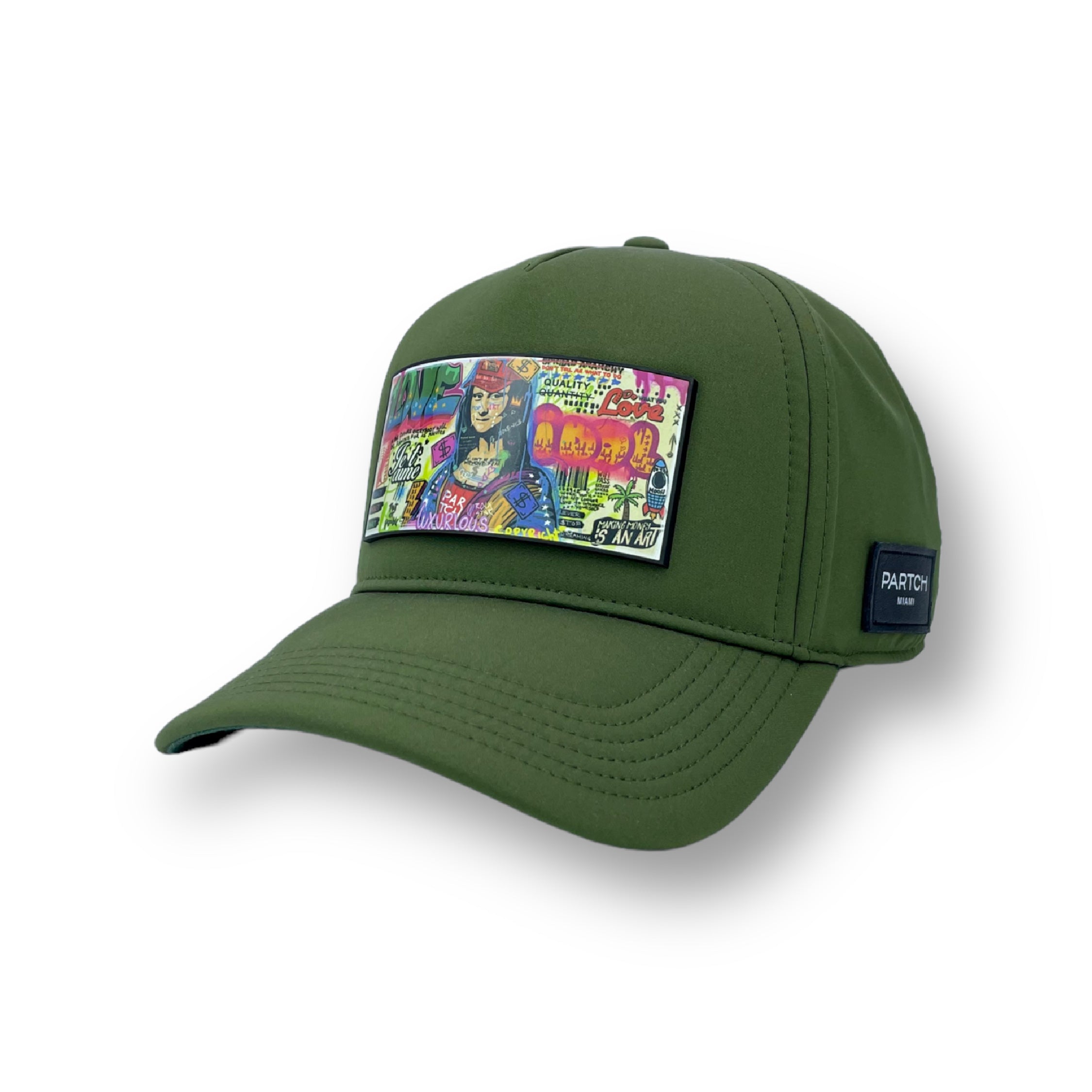 Partch full fabric trucker hat Art Mona Lisa in Green Kaki