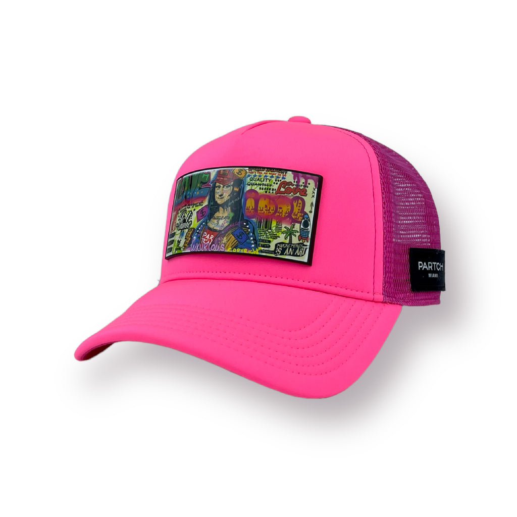 Partch Mona Lisa Art trucker hat in pink snapback 