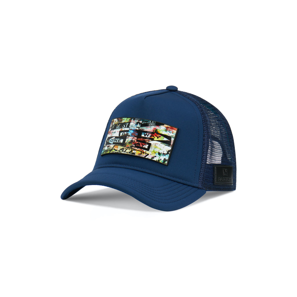 PARTCH Unixvi NY Sign Art Trucker Hat Navy Blue w/ Removable Clip
