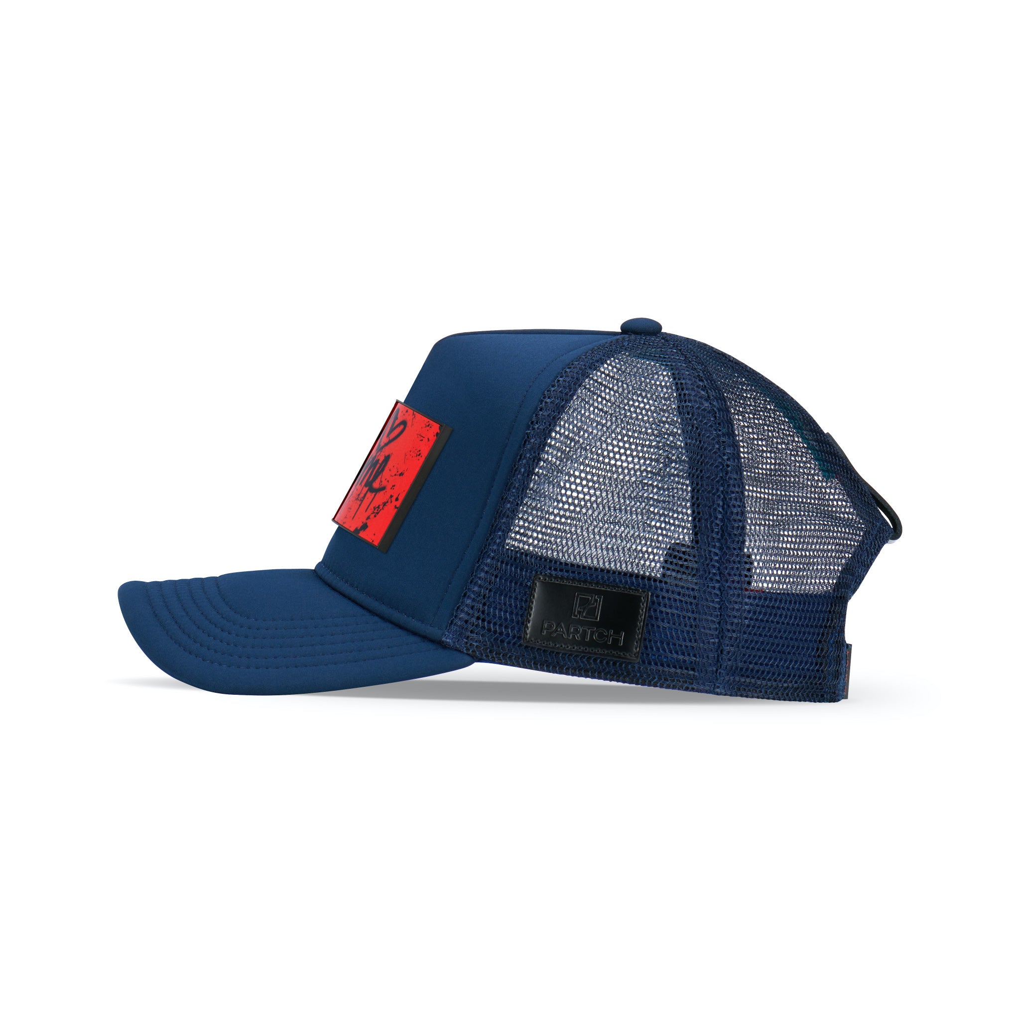 Partch Trucker Hat Navy Blue with PARTCH-Clip Je T’aime Side  View
