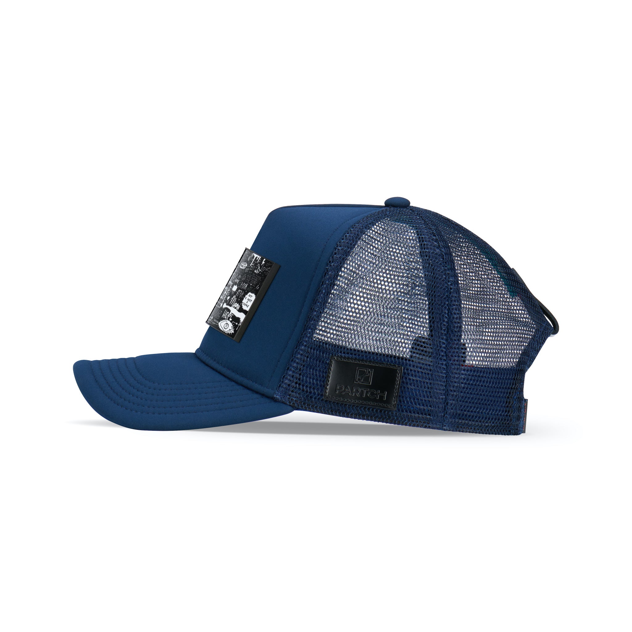 Partch Trucker Hat Navy Blue with PARTCH-Clip Pop Love Side  View