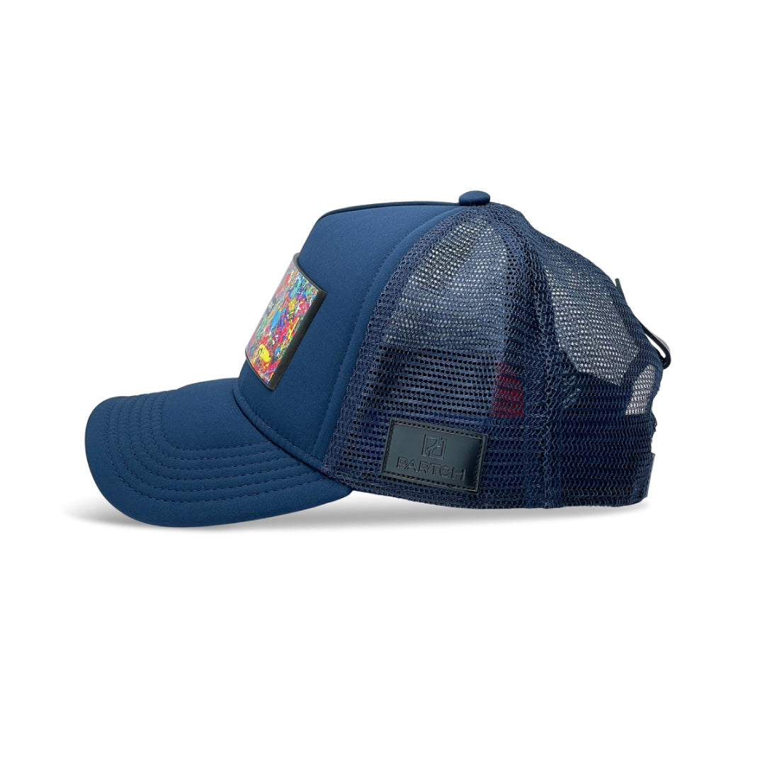 Partch Skull Trucker Hat Navy Blue 5 Panels, Breathable, Leather
