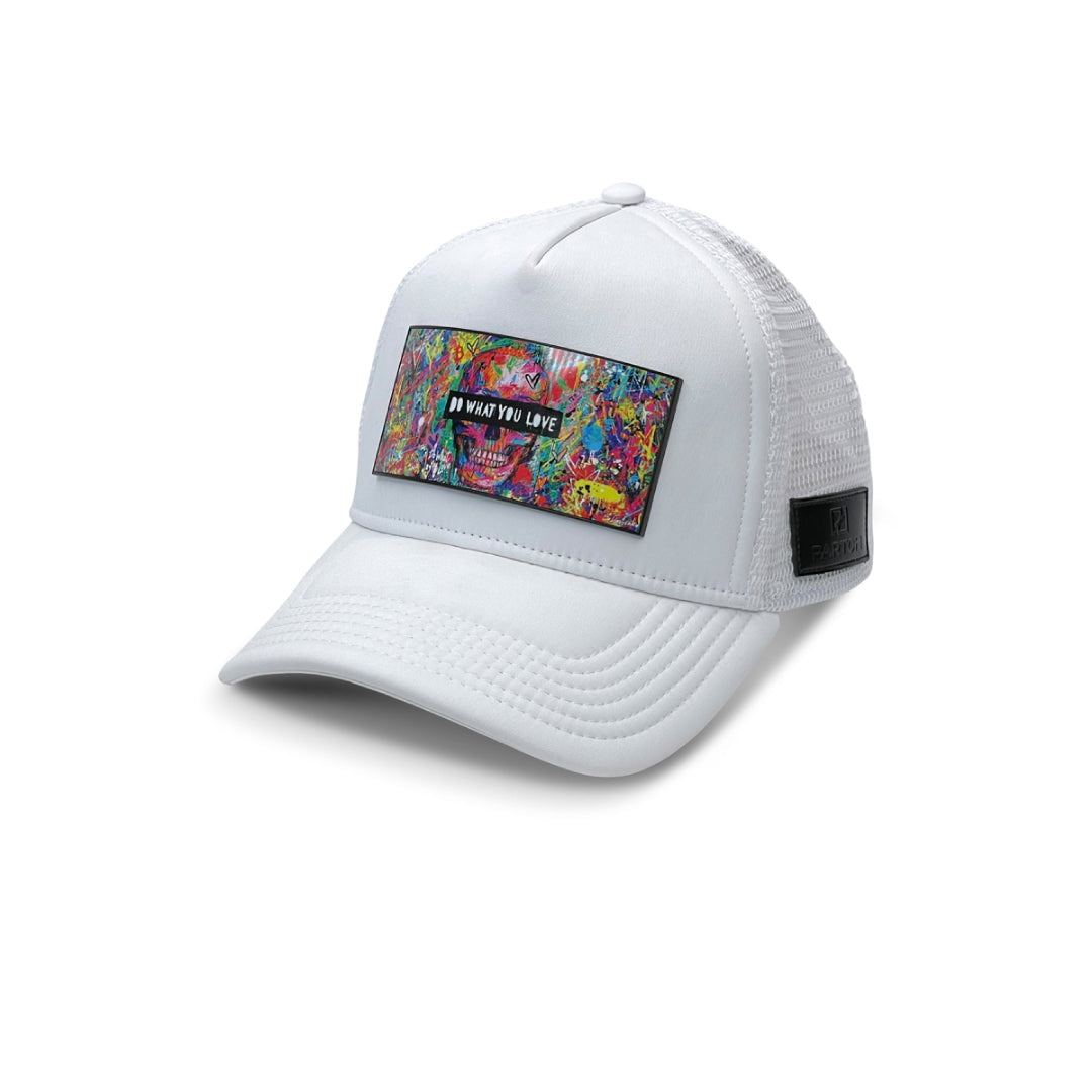 Partch Skull Trucker Hat in White - Art & Fashion for Men and Women