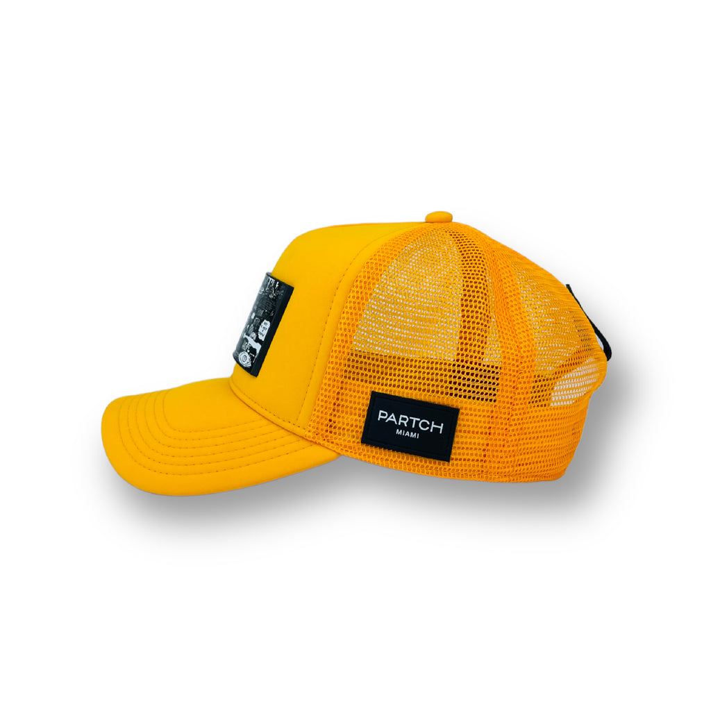 Partch yellow trucker hat and Art Pop Love | Removable PARTCH-Clip