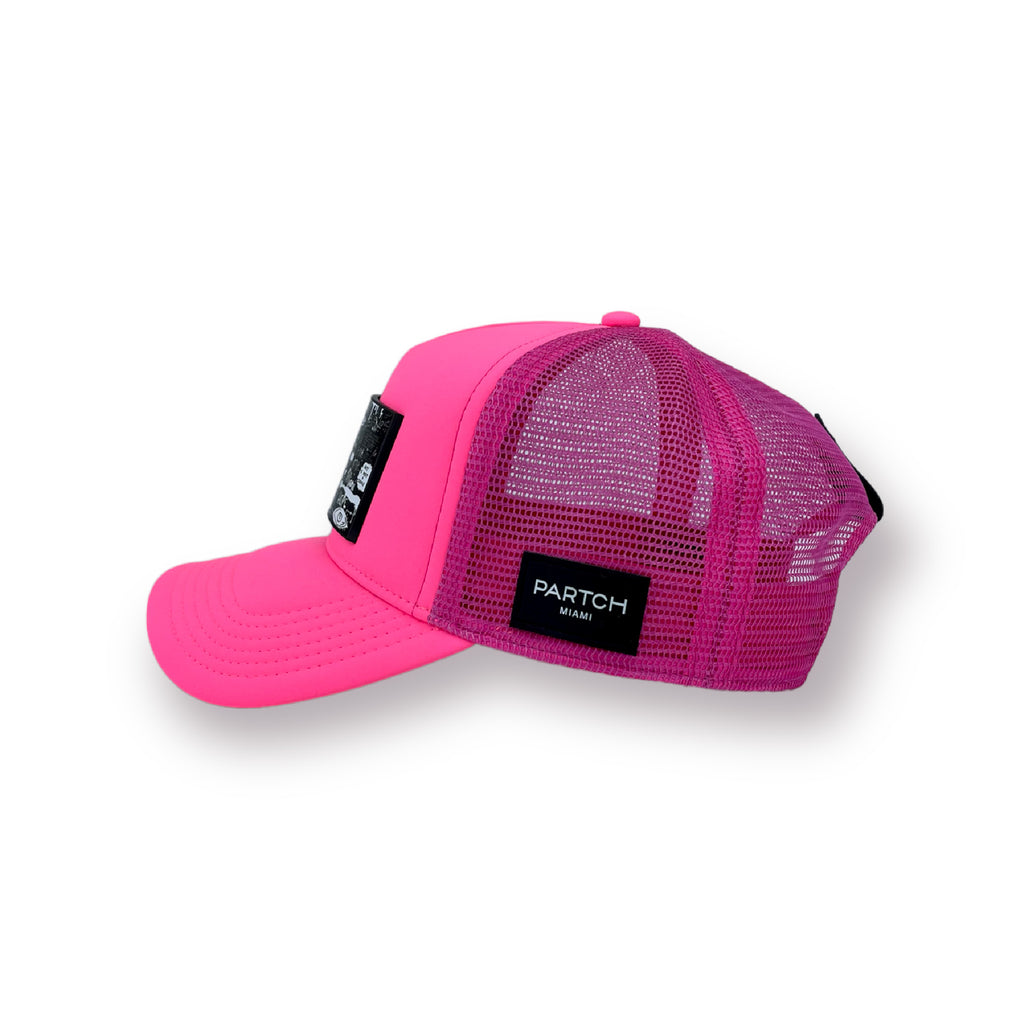Pink trucker hat pop love black by PARTCH