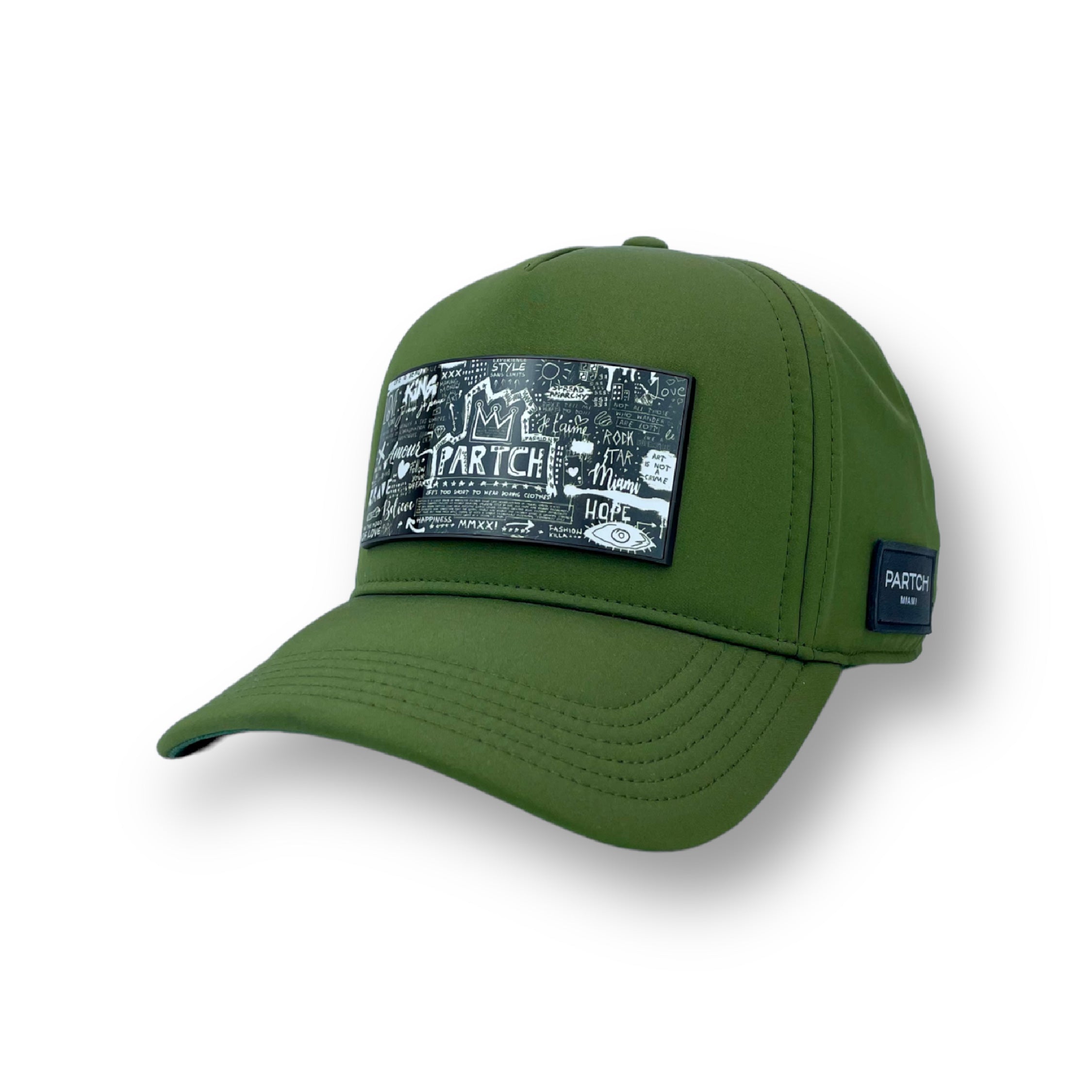 Green Luxury Trucker Hat Full Fabric in Green w/ Removable Partch-clip | PARTCH Fashion