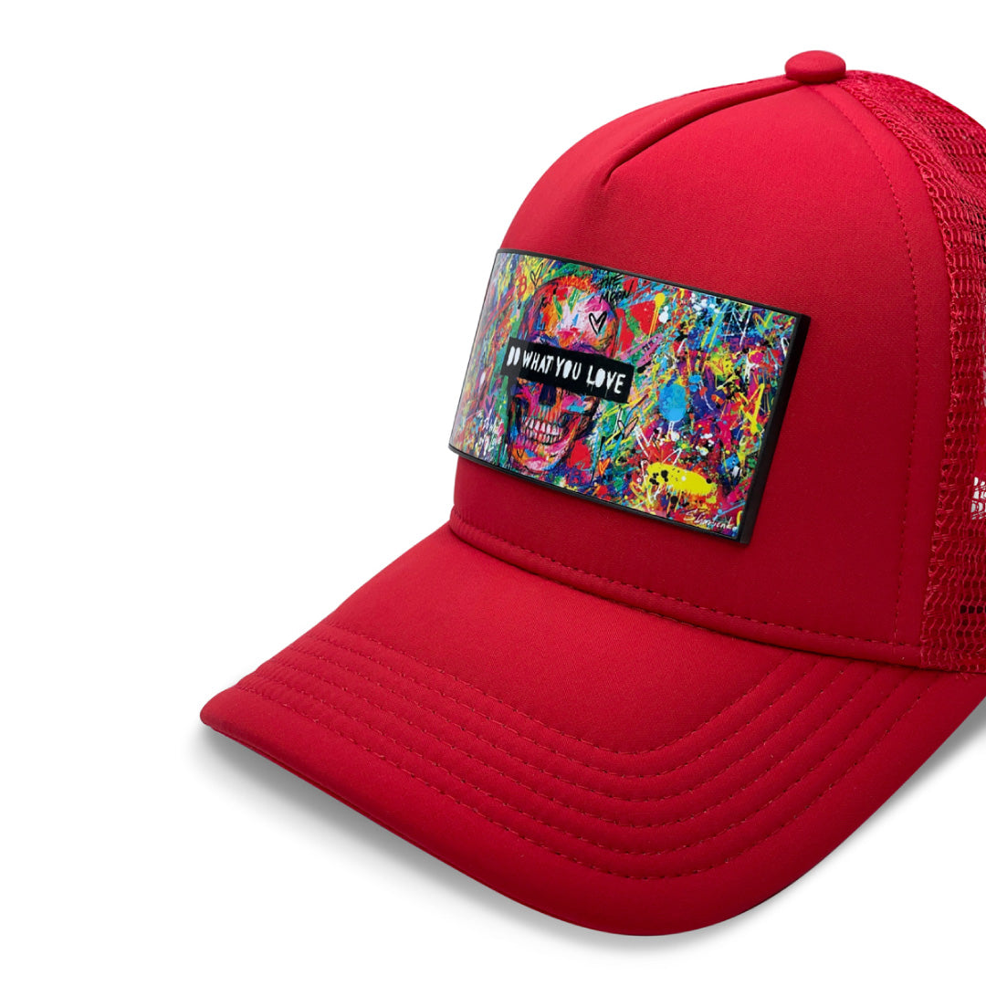 Red Trucker Hat 5 Panels, Breathable, Snapback, Leather  | PARTCH