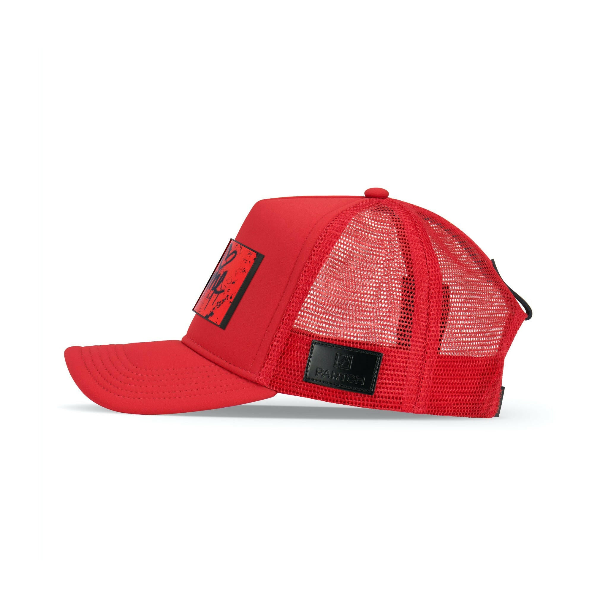 Partch Trucker Hat Red with PARTCH-Clip Je T’aime Side  View