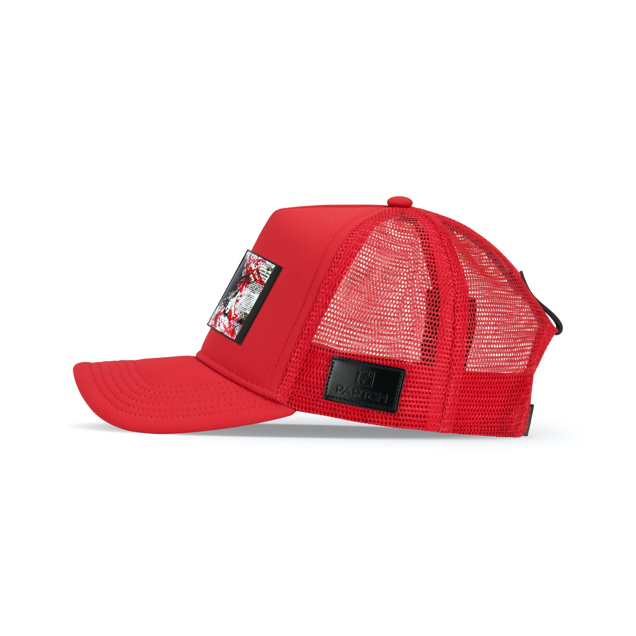 Men's Trucker Hat in Red, Breathable Mesh, Adjustable, Leather | PARTCH