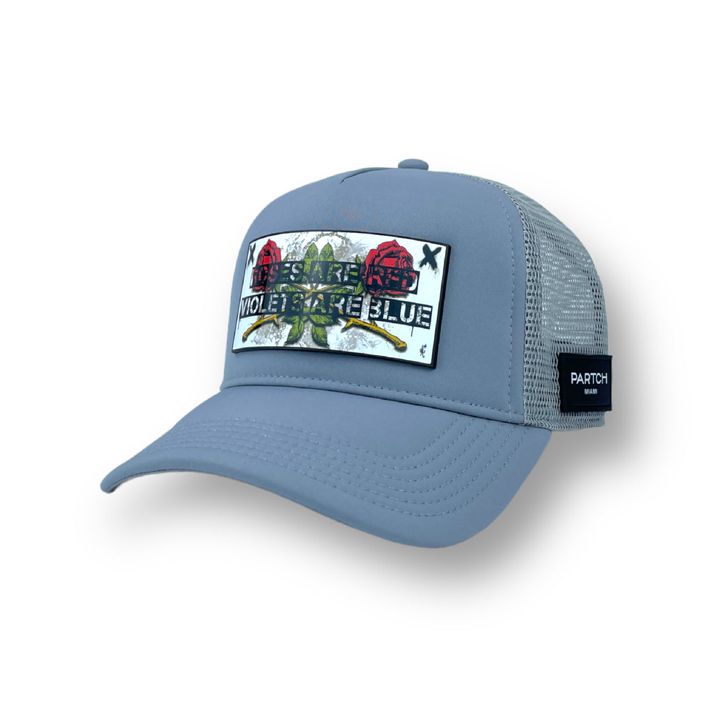 Roses Art patch removable PARTCH trucker hat in gray