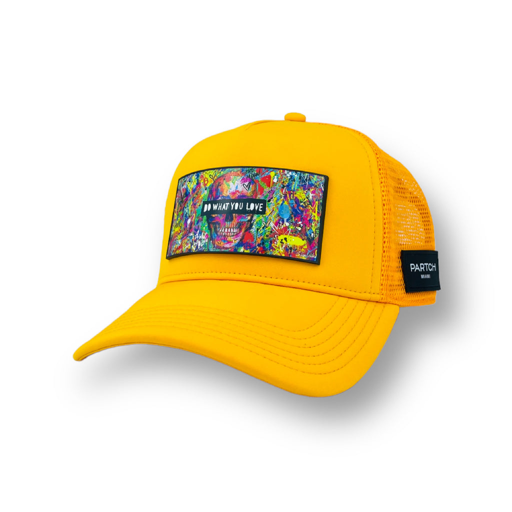 Partch yellow Skull trucker hat for men's and women's