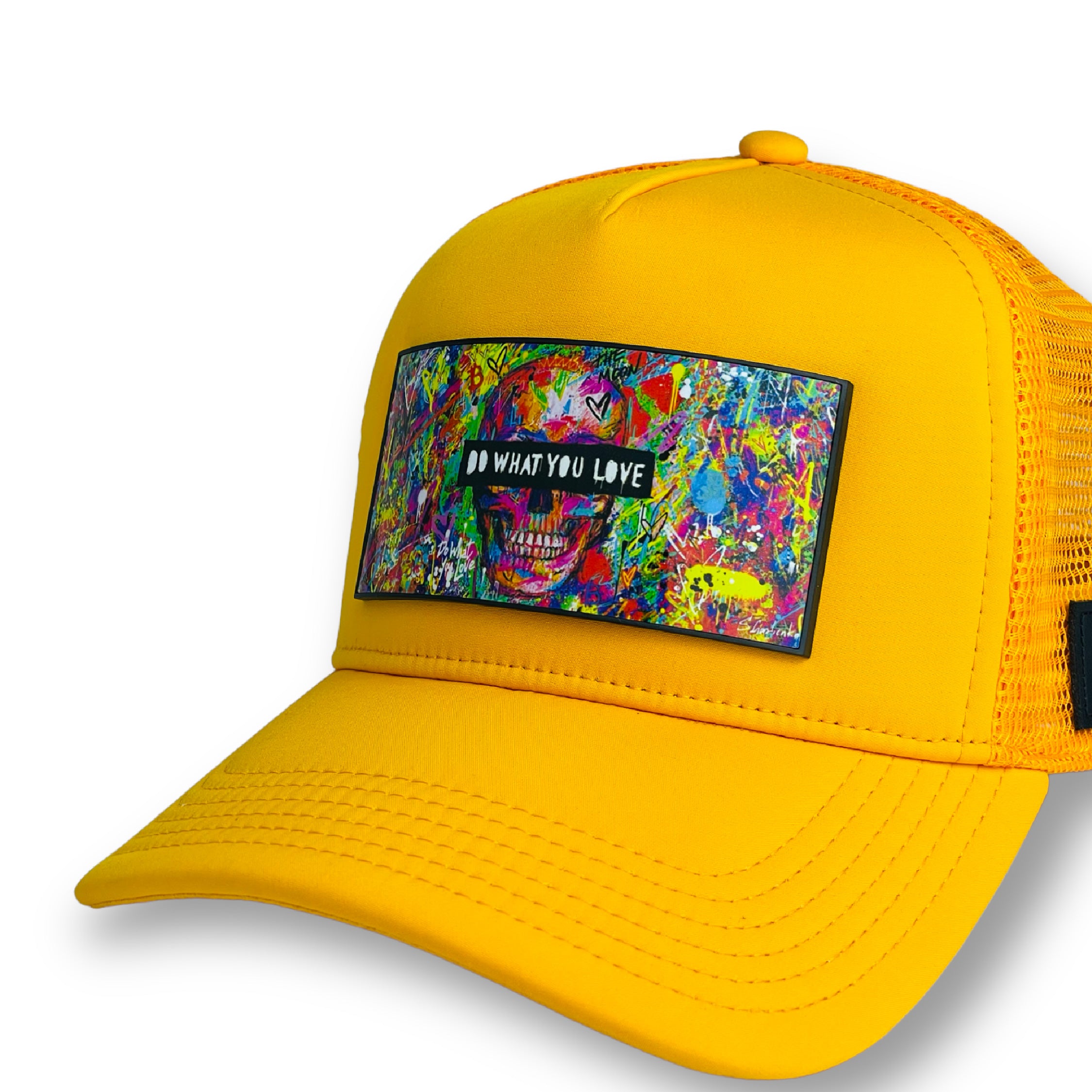Skull luxury trucker cap in yellow by Partch fashion
