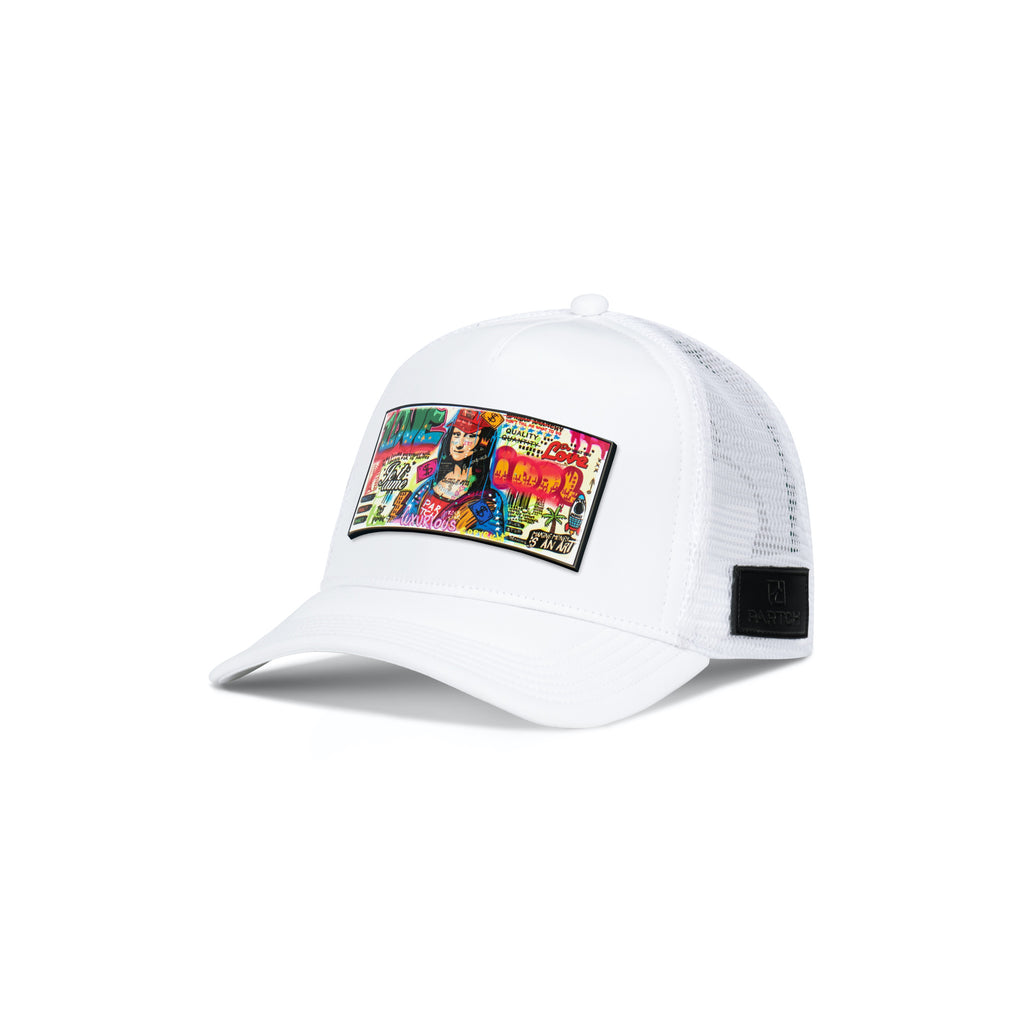 Partch Trucker Hat White with PARTCH-Clip Mona Front View