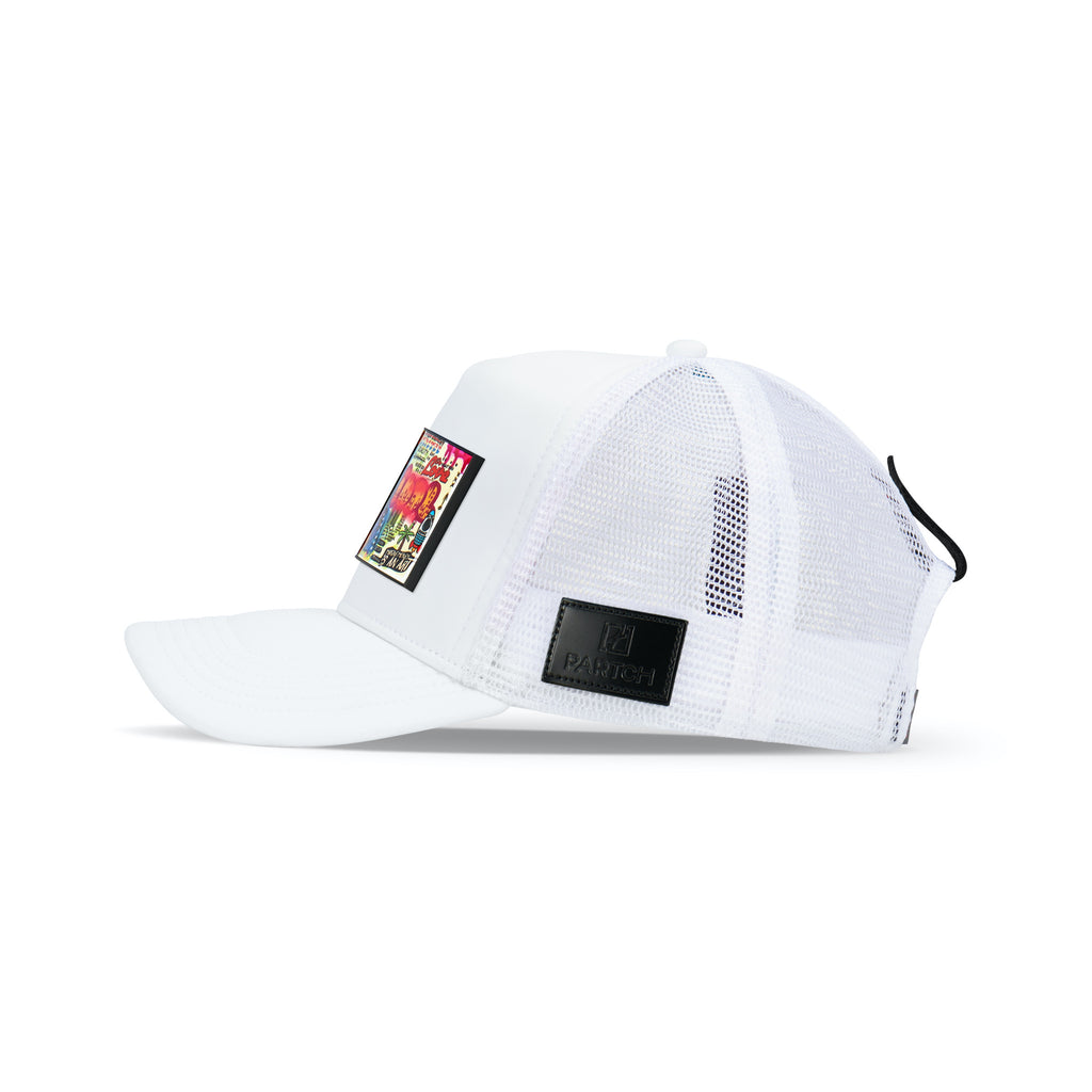 Partch Trucker Hat White with PARTCH-Clip Mona Side View